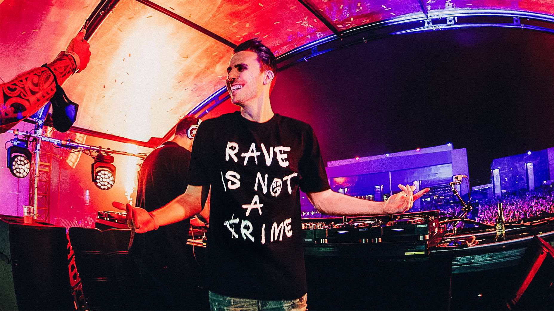 W&W Performing Live wearing Rave Culture Rave Is Not A Crime T-Shirt