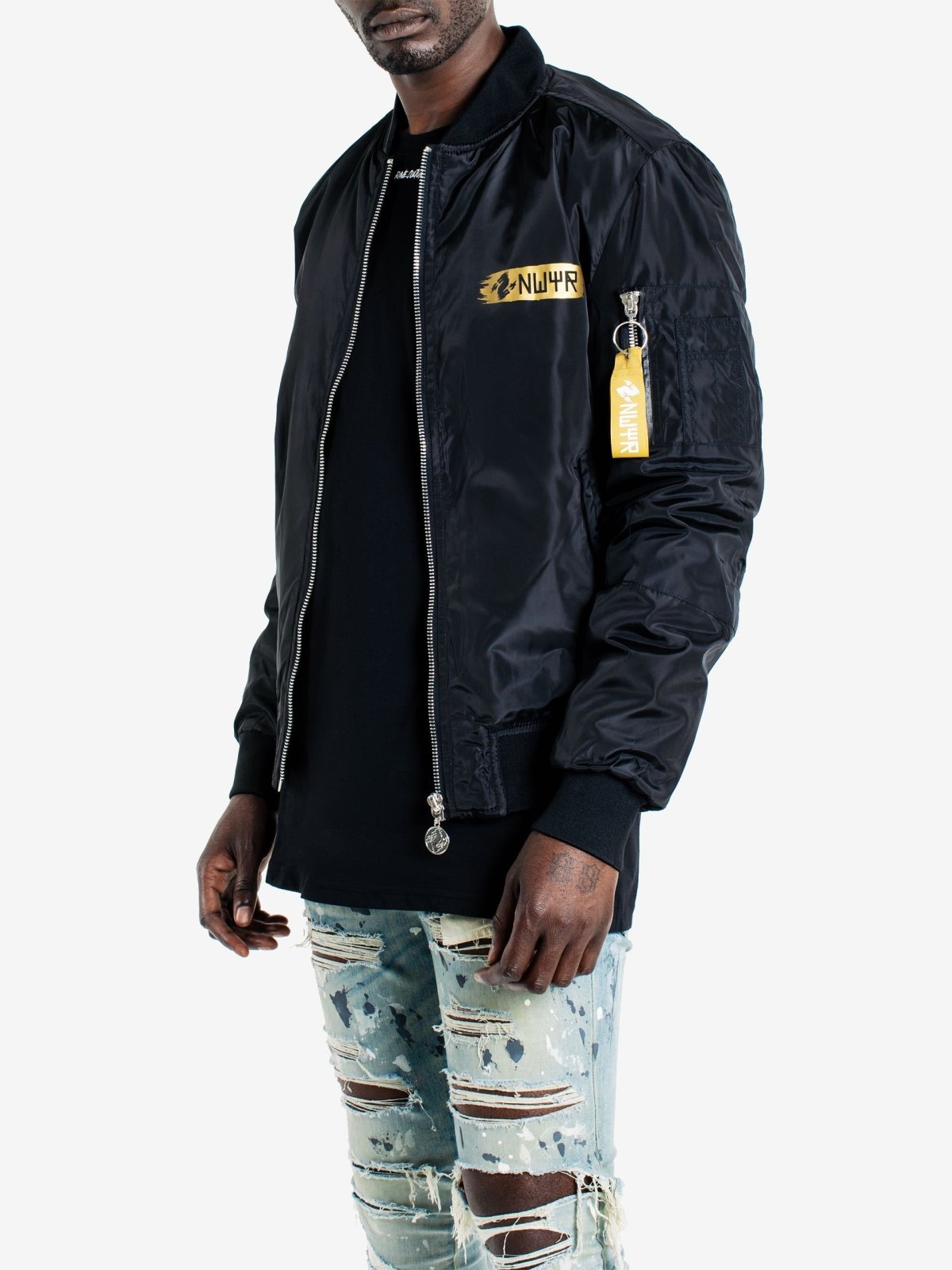 Black bomber outlet jacket gold zipper